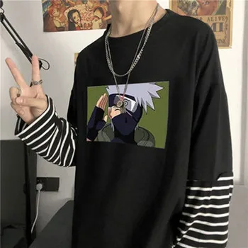 Ar garām Piedurknēm Naruto Viltus divdaļīga T Krekls, Svītraina Liels Krekli Vīriešu Apģērbs Vīriešu Modes 2020 