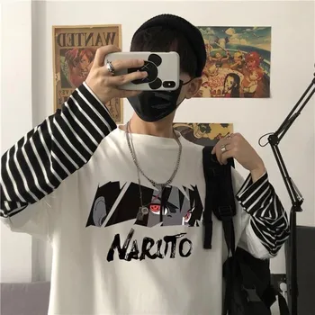 Ar garām Piedurknēm Naruto Viltus divdaļīga T Krekls, Svītraina Liels Krekli Vīriešu Apģērbs Vīriešu Modes 2020 