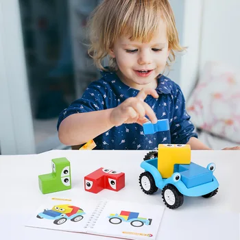 Arvien mainās krāsains celtniecības bloki, rotaļu automašīnas bērnu agrīnās izglītības DIY koka celtniecības bloki izglītības bērnu rotaļlietas