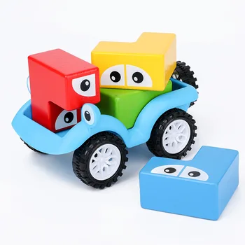 Arvien mainās krāsains celtniecības bloki, rotaļu automašīnas bērnu agrīnās izglītības DIY koka celtniecības bloki izglītības bērnu rotaļlietas