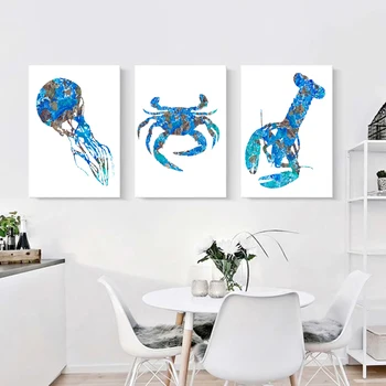 Astoņkājis, Jūras Vintage Plakāti un Izdrukas Zils, Kraken, Astoņkājis,Jūras zirgs Kanvas Glezna Attēlu Zemniecisks Vannas istabas Sienas Mākslas Dekori
