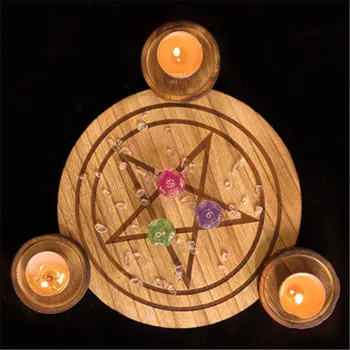 Astroloģija Pentagramma koka Svečturis galda Pentacle altāra plāksnes Triquetra koka Zīlēšana Wicca ceremoniju Piederumi