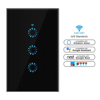 ASV Standarta Smart Wifi Sienas Touch Gaismas Slēdzi 1/2/3Gang Touch/WiFi/APP Tālvadības Smart Home Kontrolieris Strādā ar Alexa, Google Home