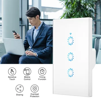 ASV Standarta Smart Wifi Sienas Touch Gaismas Slēdzi 1/2/3Gang Touch/WiFi/APP Tālvadības Smart Home Kontrolieris Strādā ar Alexa, Google Home