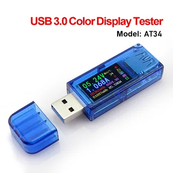 AT34 AT35 USB 3.0 krāsu LCD Voltmetrs ammeter spriegums strāvas mērītāja multimetrs akumulatora uzlādes strāvas banka USB Testeris