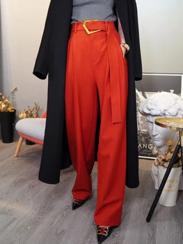 Augsta Vidukļa Lielgabarīta Pārklājus Bikses Sievietēm Zaudēt Gadījuma Baggy Bikses Ar Kabatām Rudens Modes Streetwear Sieviešu Bikses
