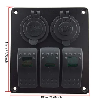 Auto Laivu Šūpuļzirgs Slēdzis Panelī Dual USB Porti 3.1 (2.1.+1A) Ūdensizturīgs Slēdzi Panelis ar Sarkanu Zilu Led gaismas fit 12~ 24V