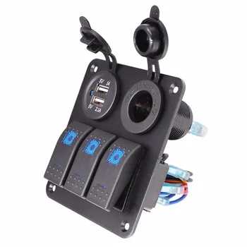 Auto Laivu Šūpuļzirgs Slēdzis Panelī Dual USB Porti 3.1 (2.1.+1A) Ūdensizturīgs Slēdzi Panelis ar Sarkanu Zilu Led gaismas fit 12~ 24V
