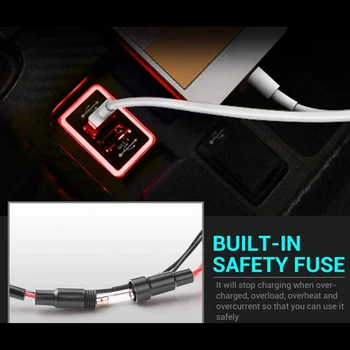 Auto Lādētājs ar Zila Sarkana LED Gaisma - Qualcomm 3.0 Universālo Ātro Lādētāju Dual USB Ports 6.4 12-24V Toyota