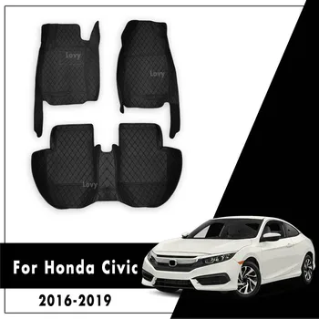 Automašīnas Grīdas Paklāji Honda CIVIC 10. Sedans 2019 2018 2017 2016 Auto Interjera Aksesuāri, Ādas Paklāju Domuzīme Ūdensizturīgs Paklāji