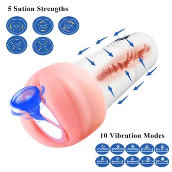 Automātiskā Nepieredzējis masturbator 10 frekvences vibrācijas silikona maksts reāli maksts vīriešu masturbācija kausa seksa rotaļlietas vīriešiem