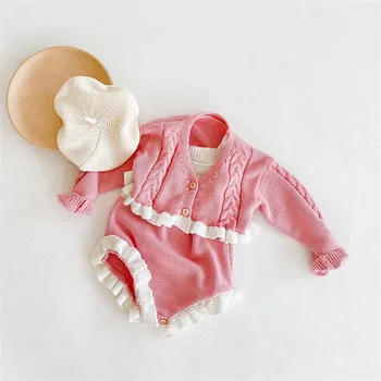 Baby Girl Rudens Drēbes Adītie Bērnu Apģērbu Jaundzimušo Bērnu Romper Meitene Jumpsuit Kokvilnas Bērnu Jaka Džemperis Baby Girl Romper