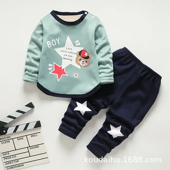 Baby Zēni Apģērbu Komplekts Kokvilnas Silts Kostīms Lācis Karikatūra Drukāšanas Džemperis Bērnu Apģērbu Toddler Zēnu Apģērba Komplekts