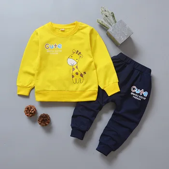 Baby Zēni Meitenes Giraff Drukāts Apģērbu Komplekti 2018 Meitene Rudens Kokvilnas Karikatūra sporta Krekls Gadījuma bikses 2GAB Komplekti Bērniem Drēbes