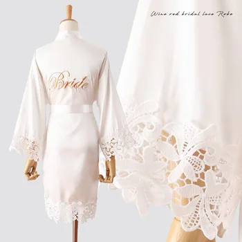 Balta Līgava, Līgavas Kāzu Tērpu Satīna Peldmētelis Sievietēm Mežģīnes Raibs Sleepwear Intīmas Apakšveļa Sexy Nightdress Kimono Kleita
