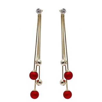 Balts sarkans imitētu pērle ilgi pušķis auskari sievietēm piederumi, zelta krāsas metāla lodītes ķēdes earings modes rotaslietas