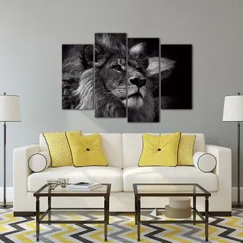 BANMU Lauvas Sienas, Mākslas Plakātu, Melnā un Baltā 4gab Dzīvniekiem Sienas Audekls Gleznas dzīvo jamo istabu Apdares interjera