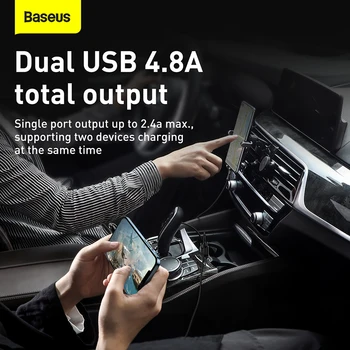 Baseus Dual USB Automašīnas Tālruņa Lādētāju 4.8 A 24W Tālrunis Automašīnas Lādēšanas Adapteri iPhone Xiaomi Huawei Ātrs Auto USB Lādētāja Auto