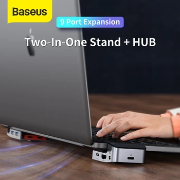 Baseus Multi USB Type C centrs, lai RJ45, HDMI, USB 3.0 un Thunderbolt 3 USB Sadalītājs Kombinētās 9 1 HUB Portatīvo datoru īpašnieku, Lai MacBook Pro