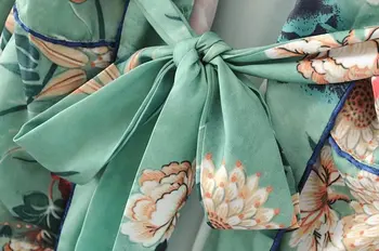 Beachwear Zaļā Retro Nakts Garde Drukāt Boho maxi Kimono Piedurknēm Krekls bohēmijas Jaciņa Wrap Vasaras blūze un blūzes