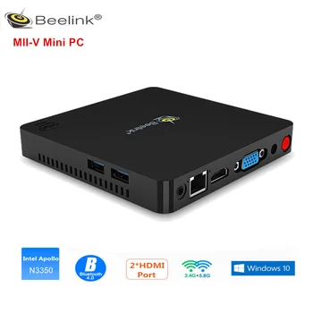 Beelink MII-V Mini PC Intel N3350 4GB DDR4L 64GB Dual Display Windows10 Mini Pc Bluetooth 2.4 G+5.8 G Wifi 1000M 4K Media Player