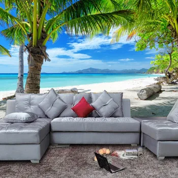 Beibehang pasūtījuma Vidusjūras 3d tapešu ainavu pludmales, kokosriekstu TV fona tapešu par viesistaba tapetes mūsdienu
