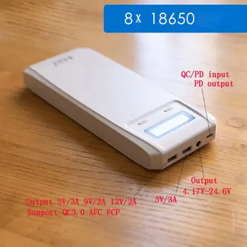 (Bez Akumulatora) QD188-PD, Dual USB QC 3.0 + C Tipa PD LĪDZSTRĀVAS Izejas jaudas, 8x 18650 Baterijas, DIY Barošanas Banka Kastes Turētājs Gadījumā Fast Charger