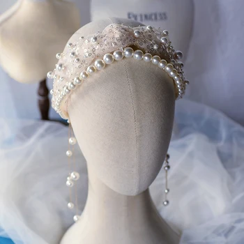 Bezalkoholisko Šampanieti Līgavas Pērles Galvassegu Roku Darbs Kāzu Hairbands Kāzu Matu Aksesuāri, Meitenes Galvas Apģērbi