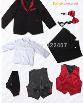 Bezmaksas Piegāde Zēnu Apģērbu Komplekti, Anglijas Stila, ar garām Piedurknēm Sudraba, Zelta Raibs Bleizeri Bērniem, Kāzu Drēbes, Uzvalki, 5gab/komplekts