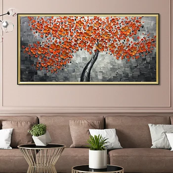 Biezu nazi, ziedu, anotācija, eļļas glezna sienas māksla mājās apdare attēlu puses gleznošanu uz audekla ar roku apgleznoti bez rāmja