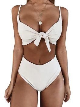 Blesskiss Seksīgu Augsta Vidukļa Bikini Ir 2021. Sieviešu Peldkostīms Mezgls Pavada Brazīlijas Peldkostīmi, Peldēšanas Tērps Sieviešu Peldkostīmu Balts