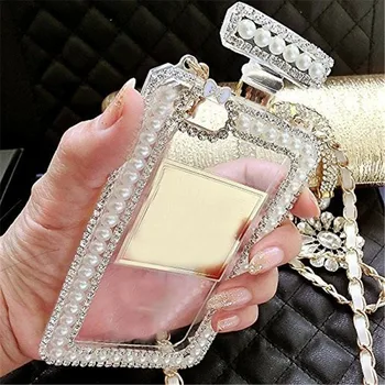 Bling Diamond Pearl Smaržas Pudele Siksniņa Ķēdes TPU Gadījumā, Somas Case Cover iphone 11 12 5s 6s 6 7 8 Plus XR Xs Max X Lieta