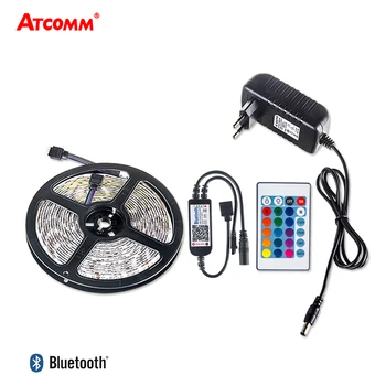Bluetooth 5050 RGB LED Strip Gaismas 5 Metrus 300 gaismas Diodes, Diožu Lentas Lampas 12V 3A Strāvas Adapteris Attiecas uz Android vai iOS viedtālruni