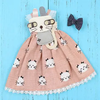Blyth leļļu apģērbs Jaunu cute kaķi, kleita ar loku augstas kvalitātes 1/6 lelle normālu locītavu azone licca ledus lelles