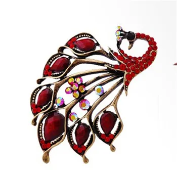 Bohēmijas Krāsains Rhinestone Pāvs Piespraudes Sievietēm, Lieliem, Dabiskā Akmens Asti Dzīvnieku Broša Pin Vintage Apģērbu Aksesuāri