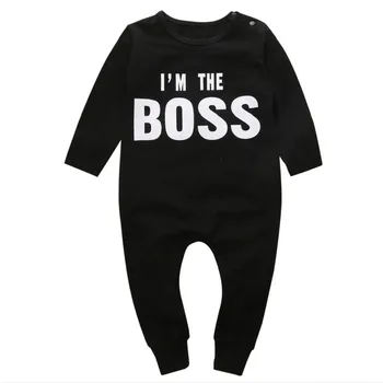 Boss bērnu, zēnu, meiteņu kombinezonus ar garām piedurknēm zēniem, pavasara rudens kombinezonus drēbes jaundzimušo bērnu kombinezonus melns jumpsuit 0-24 mēneši