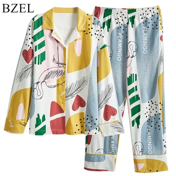BZEL Karstā Pārdošanas Rudens Ziemas Sleepwear Kokvilnas Dāmas Pidžamas Komplekts ar garām Piedurknēm+Pannas Apakšveļa Jauki Naktsveļu Pijama Pyjama M-4XL