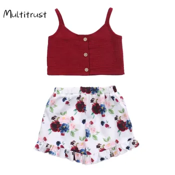 Bērniem, Baby Meitenes Modes 2-gabals Apģērbs Uzstādīt bez Piedurknēm, Solid Krāsa Top un Ziedu Drukāt Šorti Uzstādīts Ērts Tērps