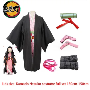 Bērniem Demon Slayer Kimetsu nav Yaiba Kamado Nezuko Cosplay Kostīmu Tanjirou Kimono Cepures Japānas Anime Halloween Kleita