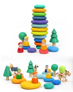 Bērniem, Koka Rotaļlietas, Varavīksnes Bloķēt Zaudēt Daļu Sēņu Šūnu Pilienu Koku konusi Konusi Creative Building Bloki Bērniem
