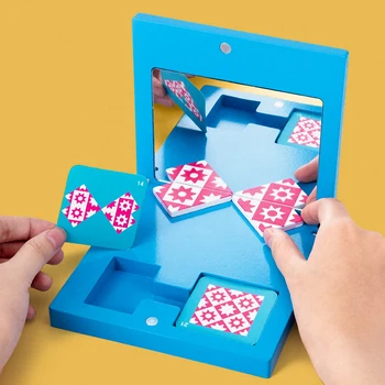 Bērniem, Montessori Koka Spogulis Attēlu Puzzle Bērniem Izglītības Maņu Rotaļlietas Bērnudārzā Mācīšanās Ģeometriskā Matemātikas Rotaļlietas