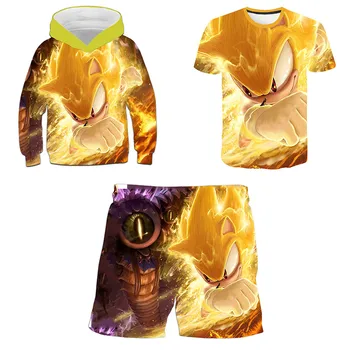 Bērnu Apģērbu Komplekts Sonic Ezis Apģērbs Zēniem Meitenes pelēkā vārna 3 Gabali Sult pelēkā vārna+t-krekls+bikses Poliesteris 3d Druka