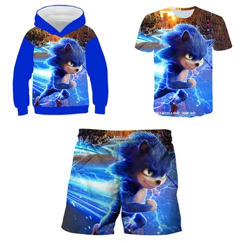 Bērnu Apģērbu Komplekts Sonic Ezis Apģērbs Zēniem Meitenes pelēkā vārna 3 Gabali Sult pelēkā vārna+t-krekls+bikses Poliesteris 3d Druka