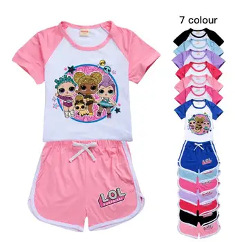 Bērnu Apģērbu LOL Lelles Meiteņu Topi Īsais Sporta Tērps Poliestera LOL Pusaudžu Krekls Karikatūra Zēnu T krekls Summer Set