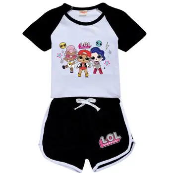 Bērnu Apģērbu LOL Lelles Meiteņu Topi Īsais Sporta Tērps Poliestera LOL Pusaudžu Krekls Karikatūra Zēnu T krekls Summer Set