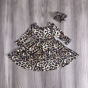 Bērnu meiteņu rudens/ziemas kleitas meitenēm leoparda kleita bērnu svārki ar loku