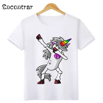 Bērnu paliekas uzmanīgi Unicorn Design Zēnu/Meiteni, T Krekls Bērniem Īsām Piedurknēm Topi Smieklīgi Gudrs Balts Drukāšana 3D Bērnu T-Krekls,HKP3061
