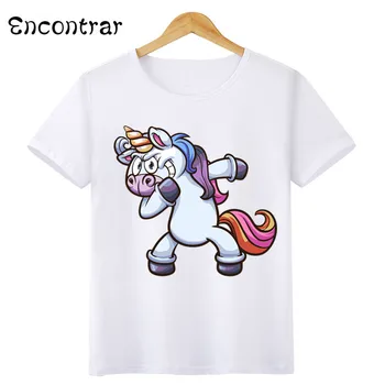 Bērnu paliekas uzmanīgi Unicorn Design Zēnu/Meiteni, T Krekls Bērniem Īsām Piedurknēm Topi Smieklīgi Gudrs Balts Drukāšana 3D Bērnu T-Krekls,HKP3061