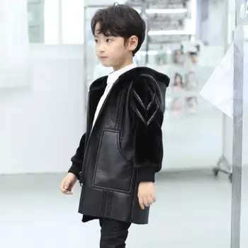 Bērnu PU ādas jakas Plus velet izšūšanas zēni mētelis biezāka siltas virsdrēbes zēniem modis bērnu ziemas jakas Y2653