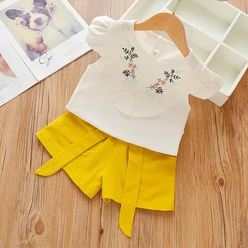 Bērnu Sporta Tērps Meiteņu Apģērbu Komplekti 2020. Gada Vasaras Bērnu Apģērbu Ziedu Īsām Piedurknēm T-krekls 2gab Toddler Meiteņu Drēbes